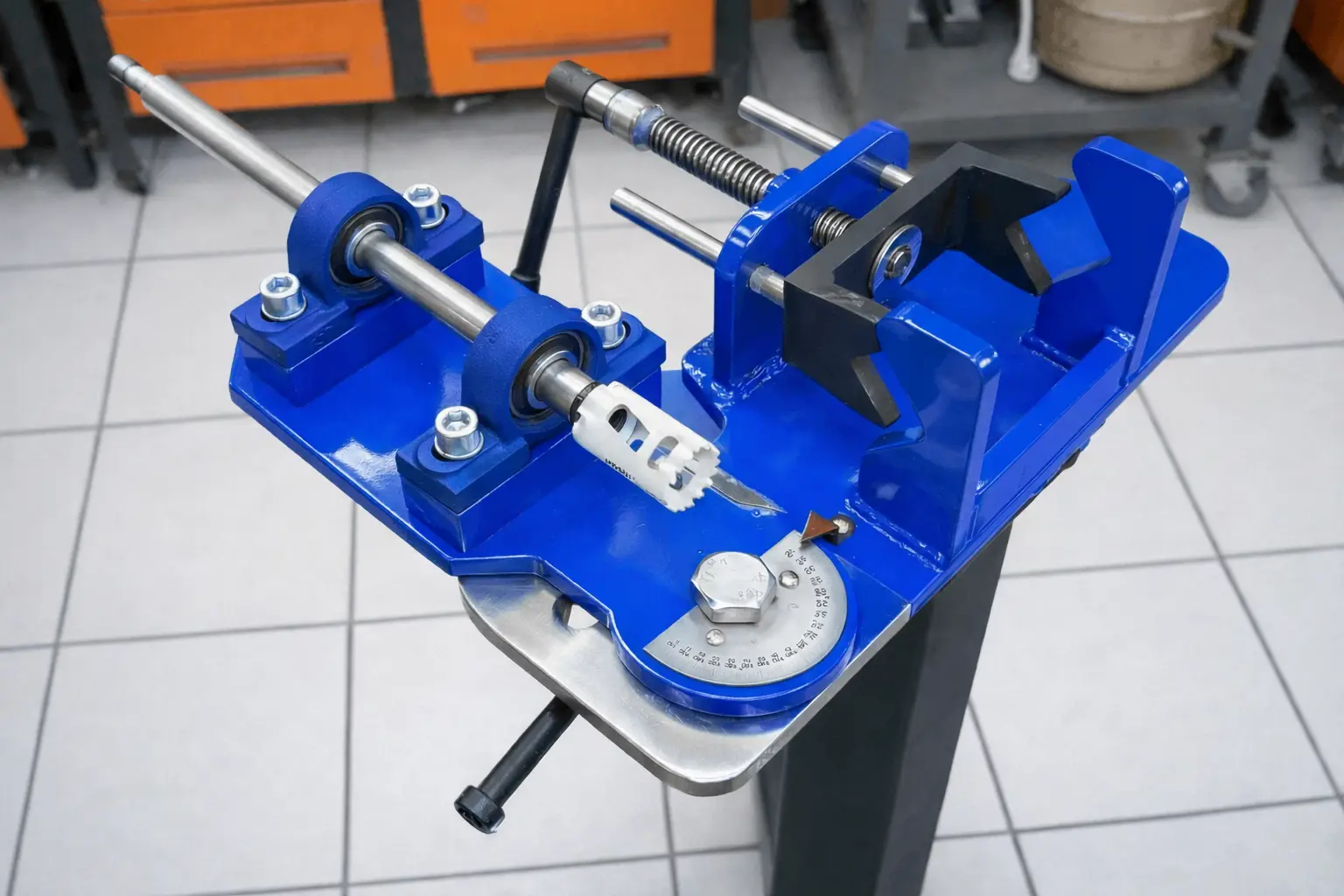 Профессиональный стационарный торцеватель для труб под коронку и дрель — общий вид станка